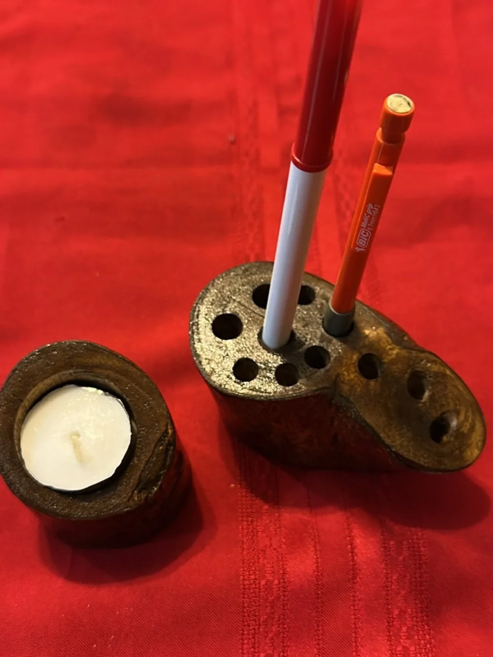 Rustic Brown Wooden Tea Light Holder Set - Home Accents